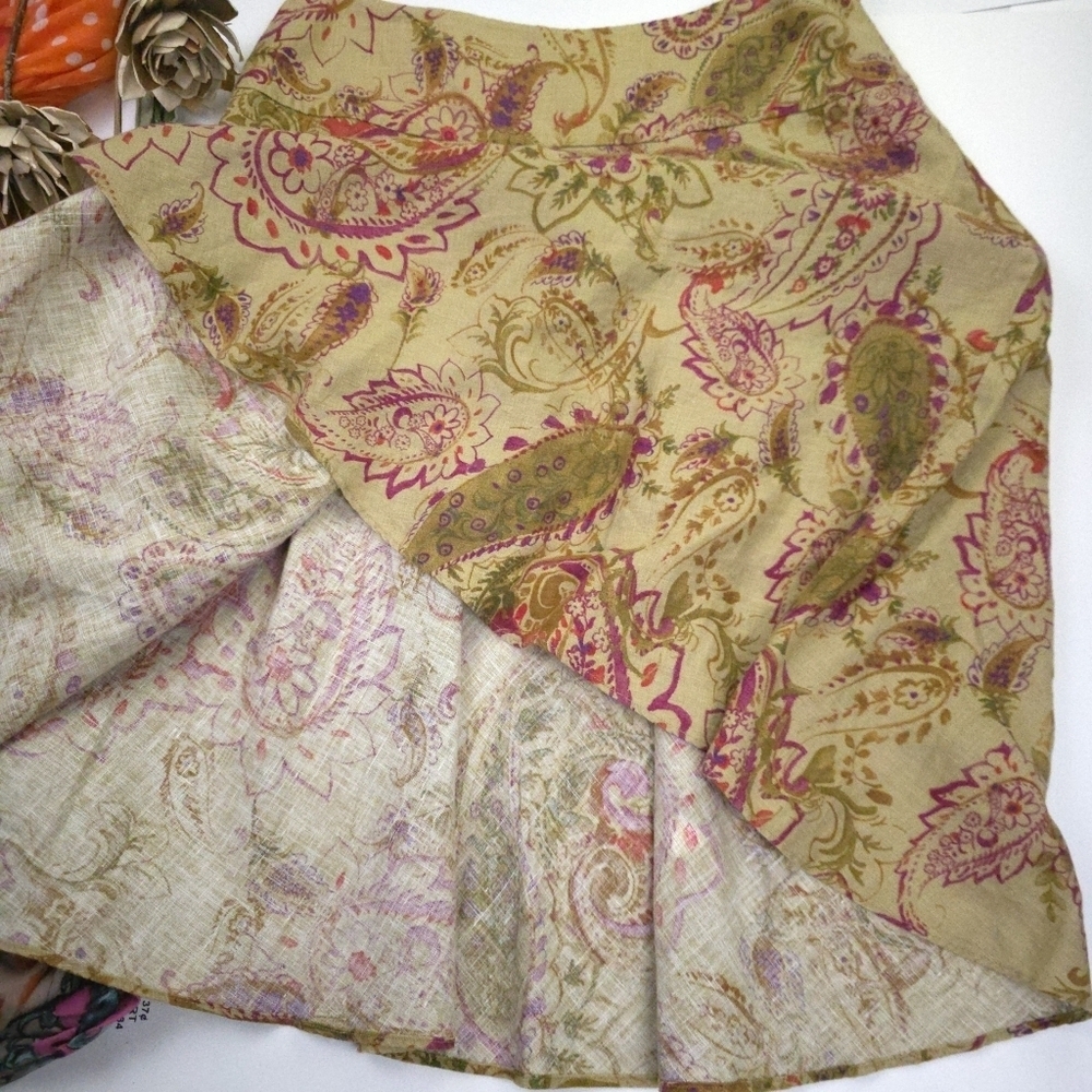 Lauren Ralph Lauren Paisley A-line Linen Skirt in Tan Skirt Sz 6 - Picture 4 of 6